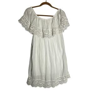 NWOT Pilyq White Off Shoulder Lace Ruffle Trim Mini Dress Coverup Size Med/Lrg